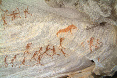 rock painting of antelope hunting